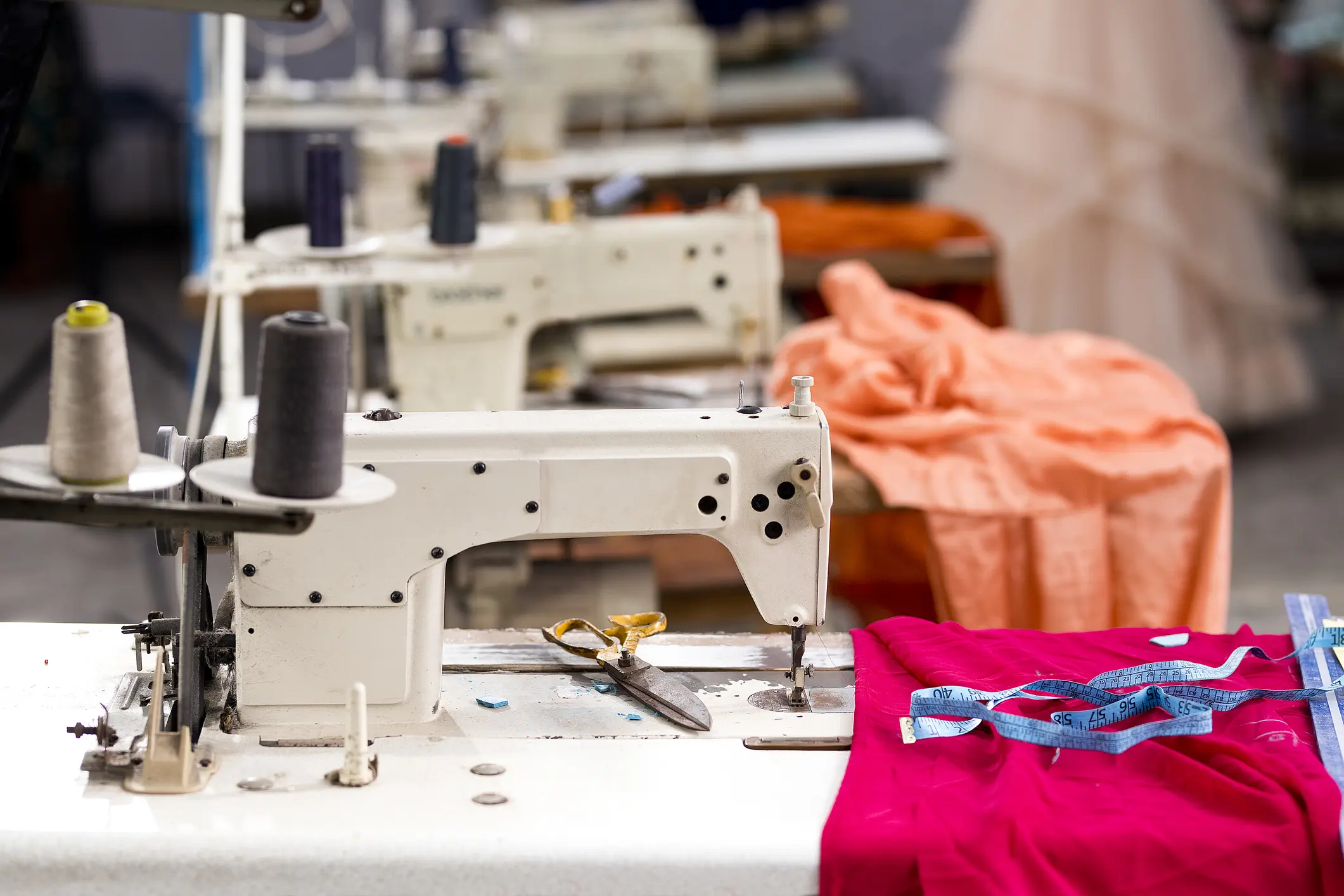 Fabric and sewing tools on table