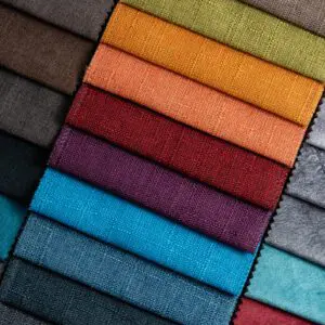 Colorful fabric swatches arranged vertically