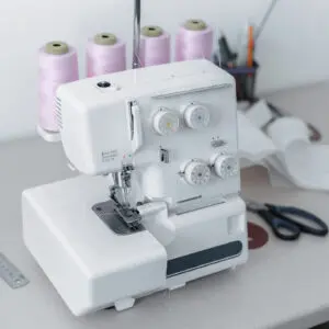 Sewing machine on a work table