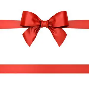Red ribbon with bow on white background